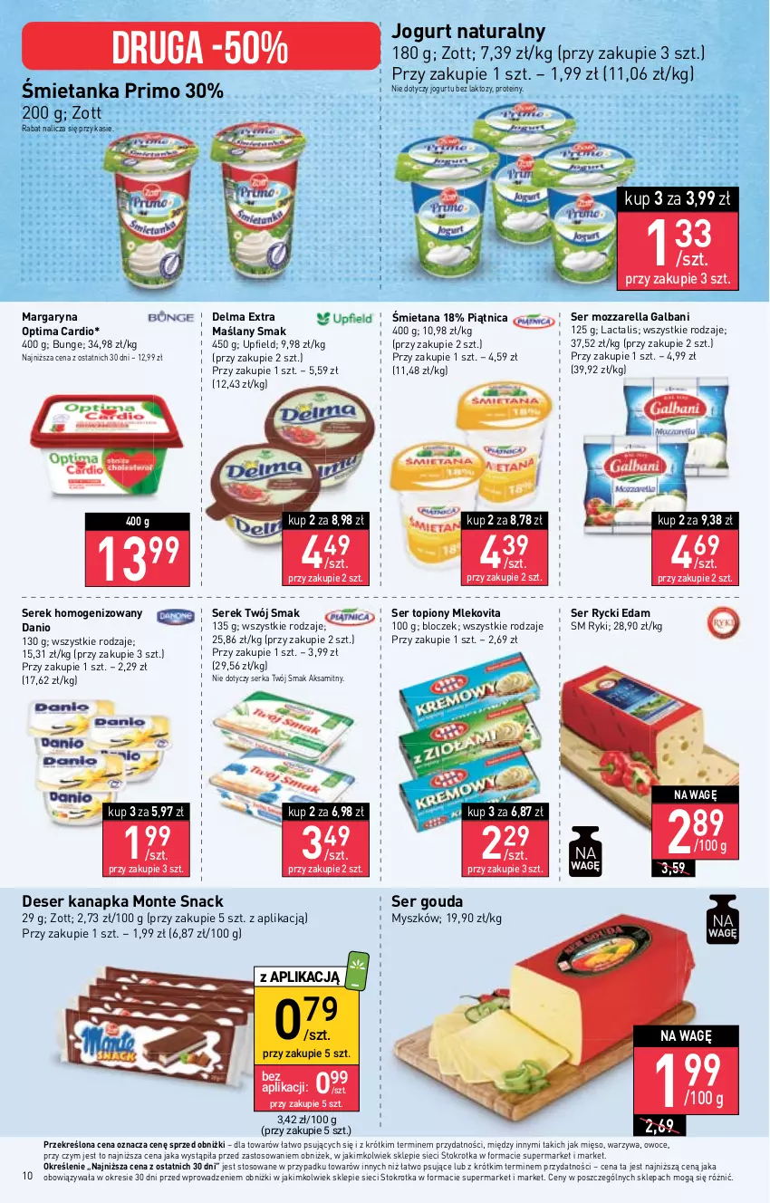 Gazetka promocyjna Stokrotka - Market - ważna 14.09 do 20.09.2023 - strona 13 - produkty: Aksam, Danio, Delma, Deser, Edam, Galbani, Gouda, Jogurt, Jogurt naturalny, Margaryna, Mięso, Mleko, Mlekovita, Monte, Mozzarella, Mysz, Optima, Optima Cardio, Owoce, Piątnica, Rycki Edam, Ser, Ser topiony, Serek, Serek homogenizowany, Top, Twój Smak, Warzywa, Zott