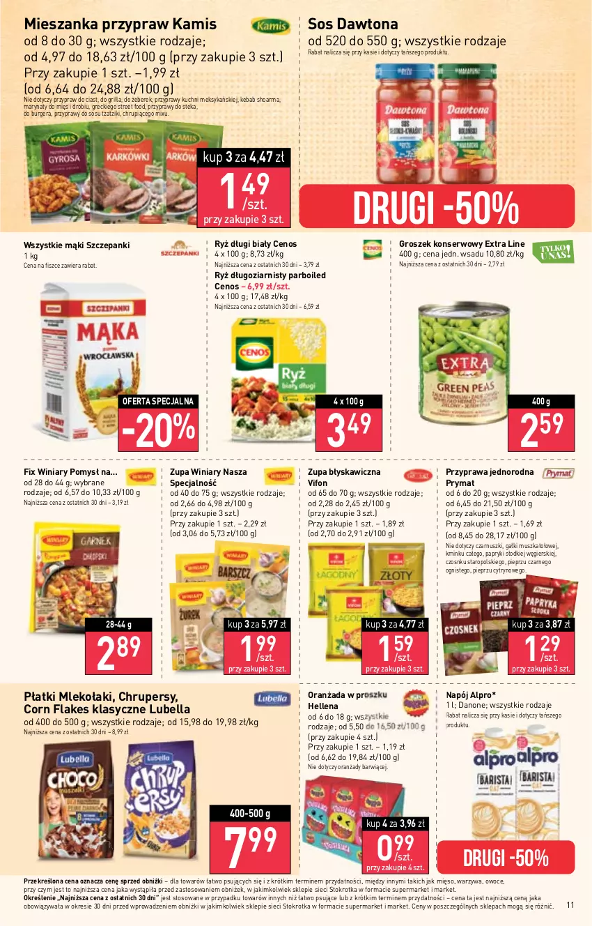 Gazetka promocyjna Stokrotka - Market - ważna 14.09 do 20.09.2023 - strona 16 - produkty: Alpro, Bell, Bella, Burger, Cenos, Corn flakes, Danone, Dawtona, Grill, Groszek, Hellena, Kamis, Kebab, Lubella, Mięso, Mleko, Mus, Napój, Oranżada, Owoce, Pieprz, Prymat, Przyprawy, Ryż, Ser, Shoarma, Sos, Stek, Warzywa, Winiary, Zupa