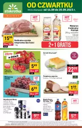 Gazetka promocyjna Stokrotka - Market - Gazetka - ważna od 20.09 do 20.09.2023 - strona 1 - produkty: Polędwica, Makaron, Warzywa, Ser, Por, Gra, 7up, Szynka wieprzowa, Papryka czerwona, Dezodorant, Papryka, Mirinda, Szynka, Pepsi, Winogrona, Owoce, Wino, Napój, Olma, Mięso, Nivea