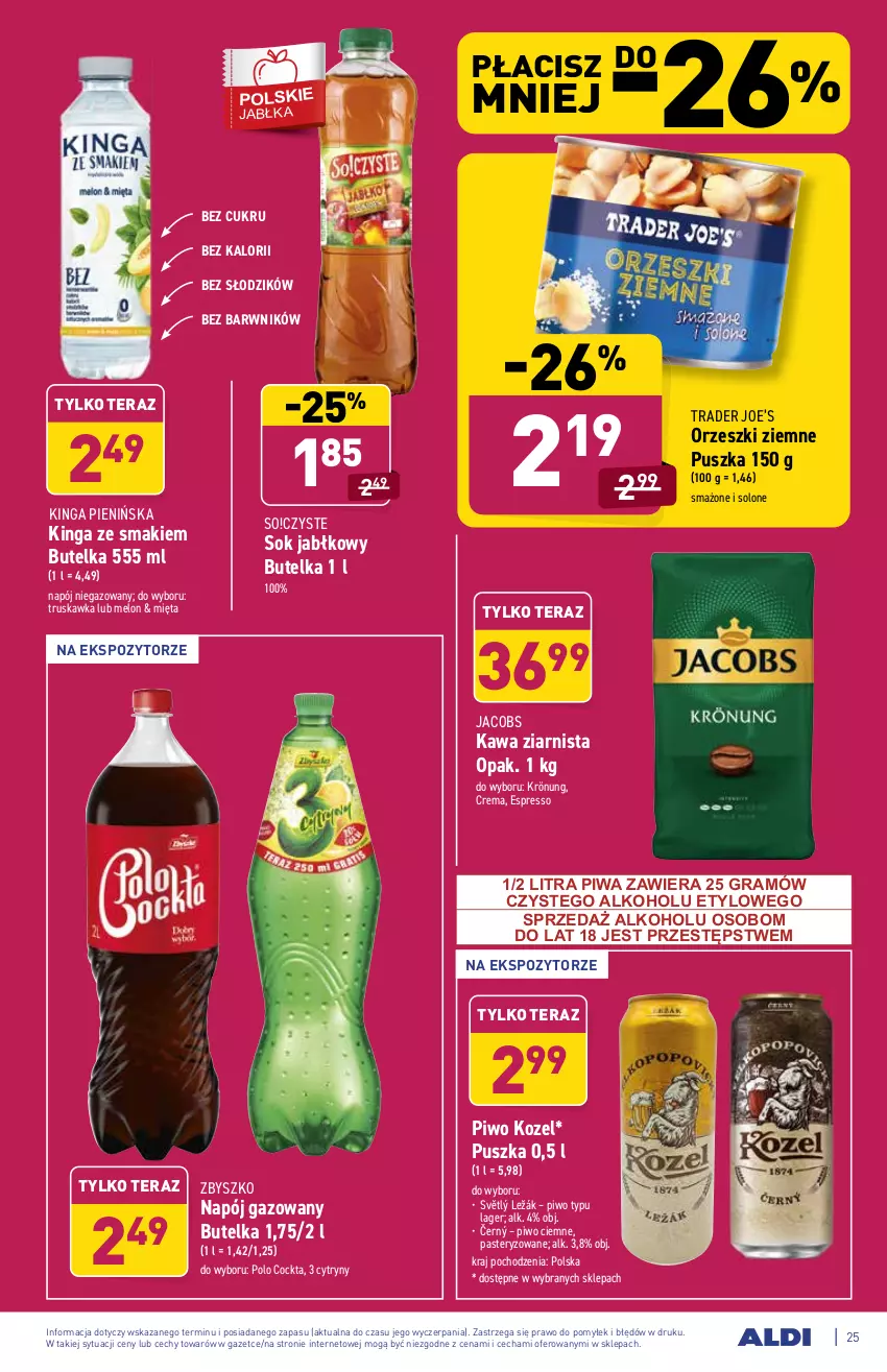 Gazetka promocyjna Aldi - ważna 14.06 do 19.06.2021 - strona 25 - produkty: Cytryny, Gra, Jacobs, Kawa, Kawa ziarnista, Kozel, Melon, Mięta, Napój, Napój gazowany, Napój niegazowany, Orzeszki, Orzeszki ziemne, Piwa, Piwo, Sok, Sok jabłkowy, Tera