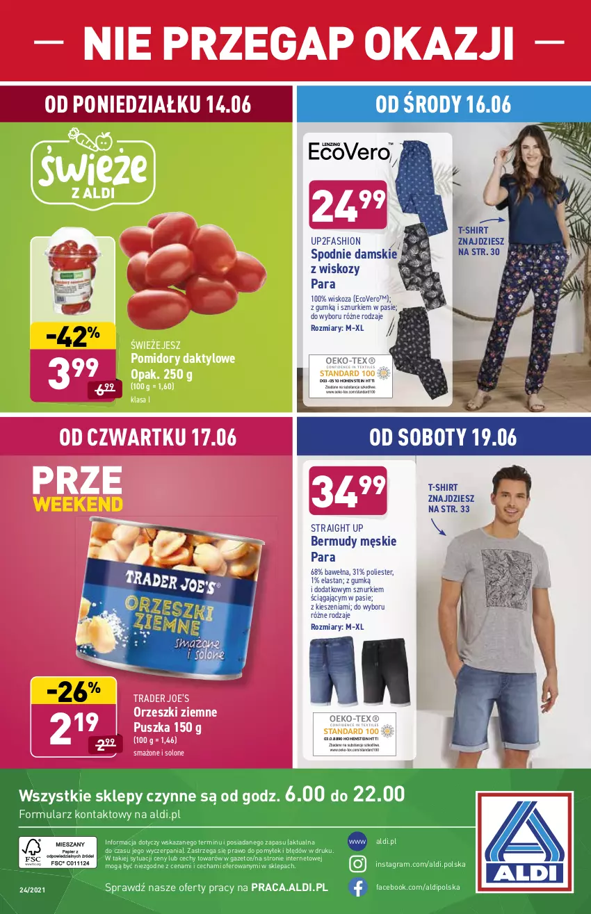 Gazetka promocyjna Aldi - ważna 14.06 do 19.06.2021 - strona 36 - produkty: Bermudy, Fa, Gra, Orzeszki, Orzeszki ziemne, Pomidory, Spodnie, Wełna