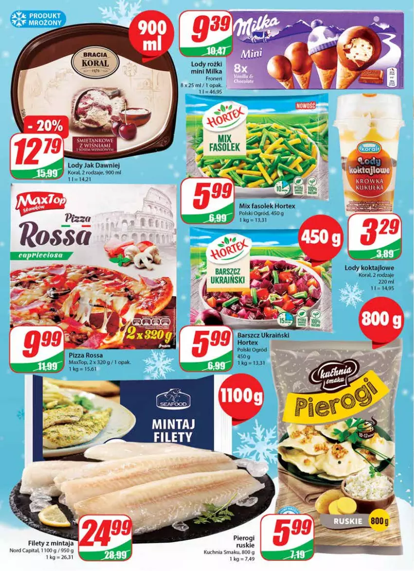 Gazetka promocyjna Dino - Gazetka - ważna 14.12 do 20.12.2022 - strona 12 - produkty: Fa, Hortex, Kuchnia, Lody, Milka, Mintaj, Ogród, Pierogi, Pizza, Top