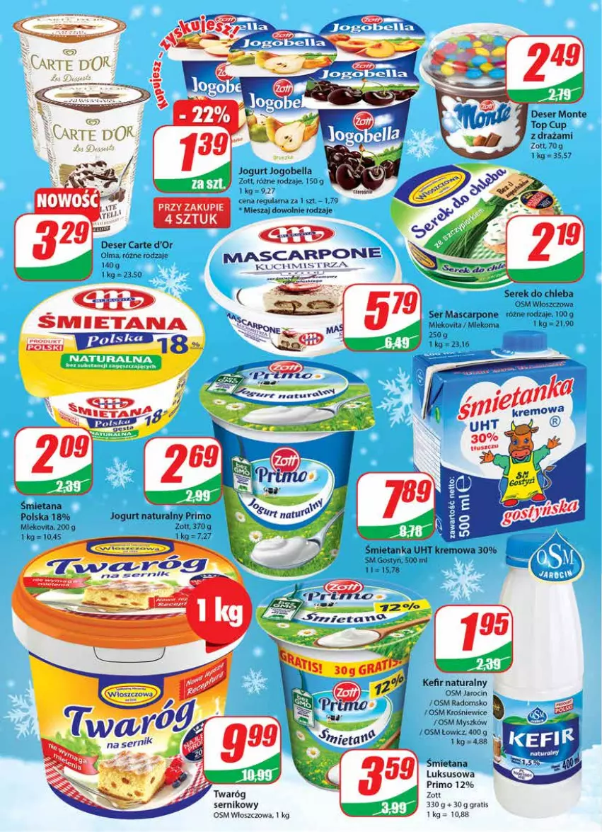 Gazetka promocyjna Dino - Gazetka - ważna 14.12 do 20.12.2022 - strona 16 - produkty: Bell, Bella, Carte d'Or, Deser, Gra, Jogobella, Jogurt, Jogurt naturalny, Kefir, Kefir naturalny, Mascarpone, Monte, Mysz, Olma, Ser, Top, Zott