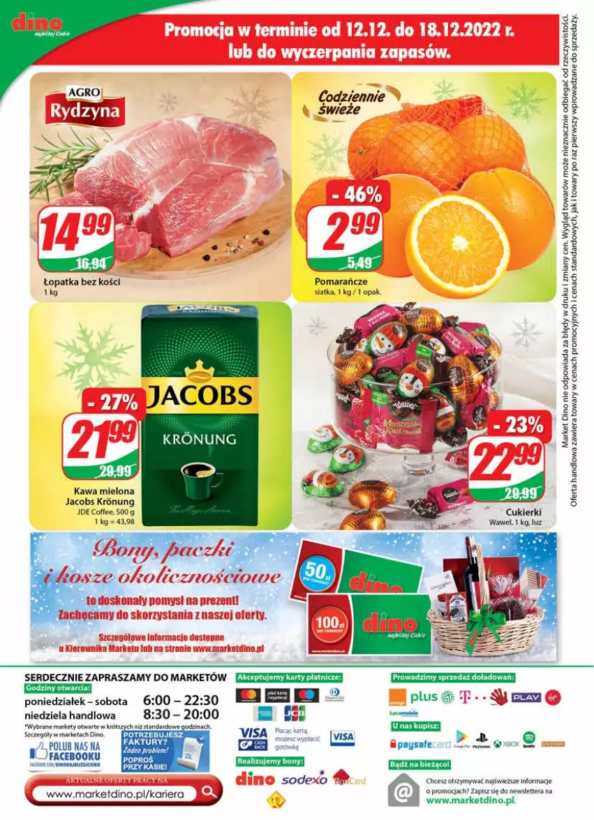 Gazetka promocyjna Dino - Gazetka - ważna 14.12 do 20.12.2022 - strona 28 - produkty: Cukier, Cukierki, Fa, Jacobs, Kawa, Kawa mielona, Pomarańcze, Ser, Siatka, Tera, Wawel