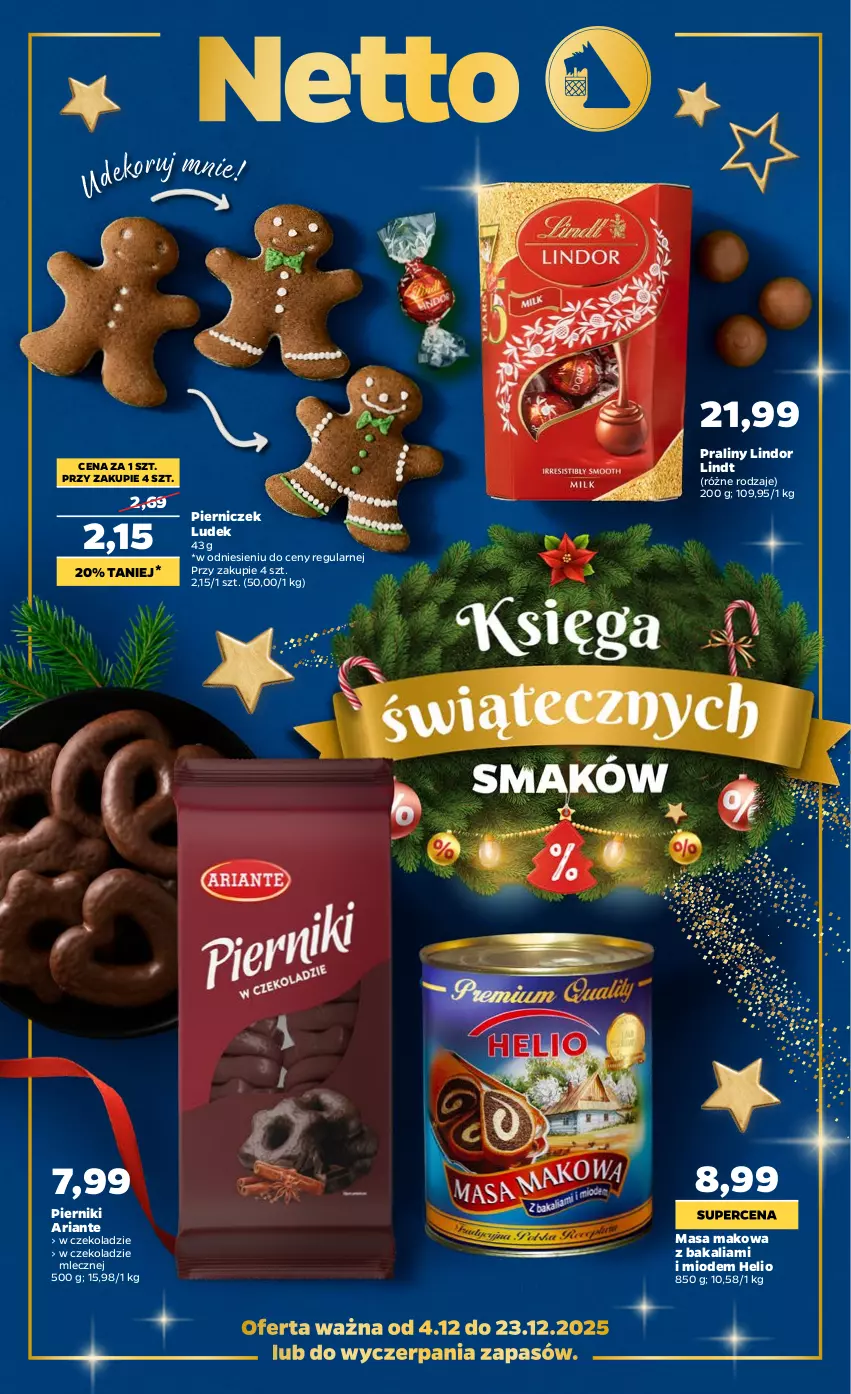 Gazetka promocyjna Netto - Od Czwartku - ważna 04.12 do 23.12.2025 - strona 1 - produkty: Helio, Lindor, Lindt, Piernik, Praliny