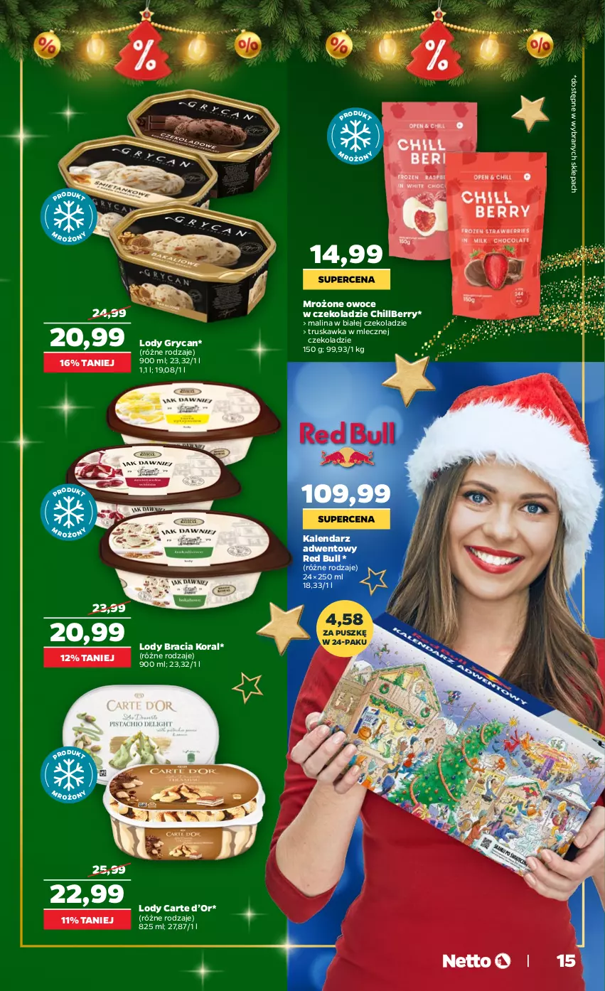 Gazetka promocyjna Netto - Od Czwartku - ważna 04.12 do 23.12.2025 - strona 15 - produkty: Gry, Kalendarz, Kalendarz adwentowy, Lody, Owoce, Red Bull