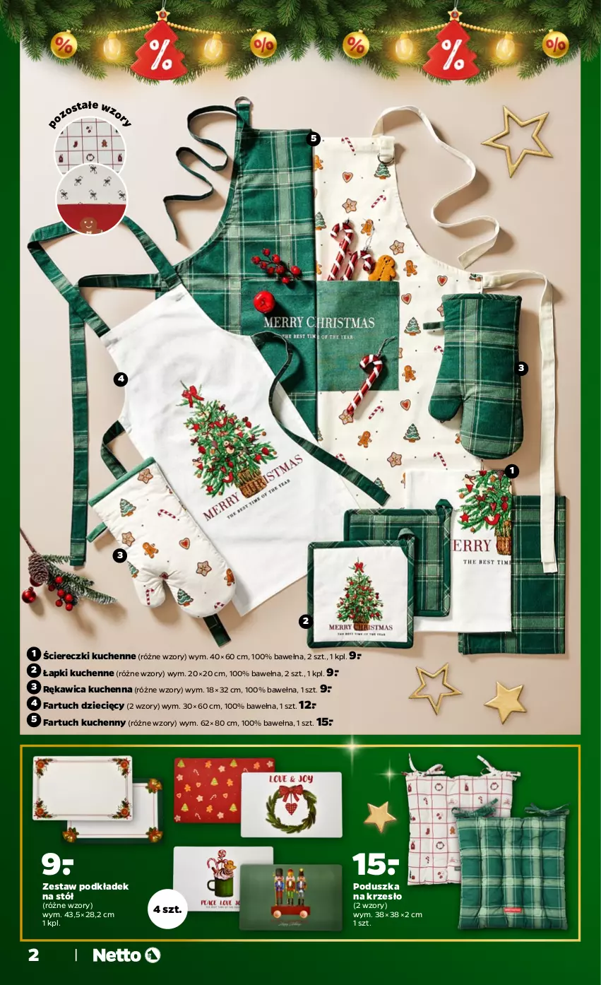 Gazetka promocyjna Netto - Od Czwartku - ważna 04.12 do 23.12.2025 - strona 2 - produkty: Dzieci, Fa, Fartuch kuchenny, Krzesło, Podkład, Poduszka, Rękawica kuchenna, Stół, Wełna
