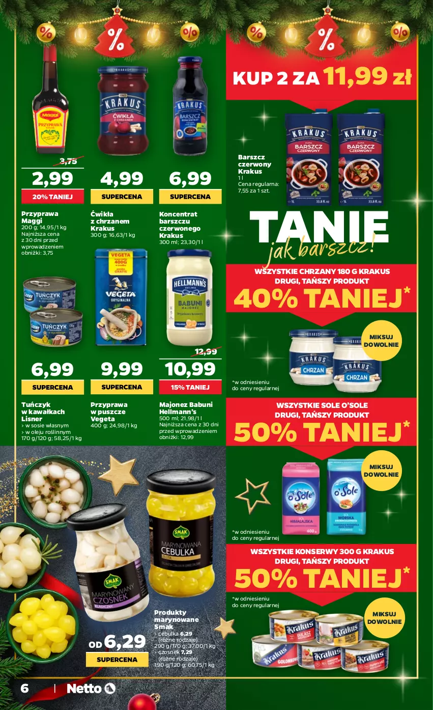 Gazetka promocyjna Netto - Od Czwartku - ważna 04.12 do 23.12.2025 - strona 6 - produkty: Babuni, Chrzan, Czosnek, Hellmann’s, Kawa, Krakus, Lisner, Maggi, Majonez, Olej, Ser, Sos, Tuńczyk, Vegeta