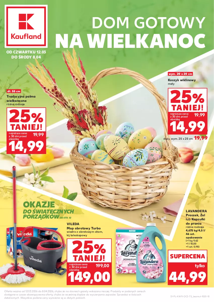 Gazetka promocyjna Kaufland - Kaufland - ważna 12.03 do 08.04.2026 - strona 1 - produkty: Kapsułki do prania, Kosz, Mop, Palma, Por, Teleskop, Vileda, Wiadro