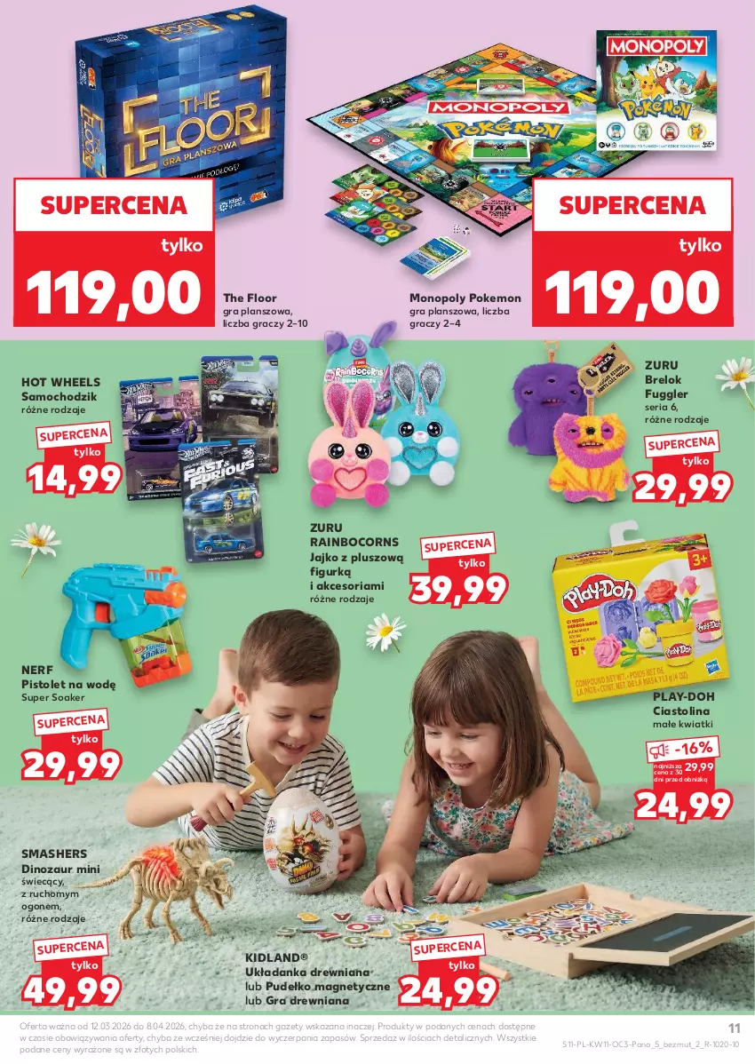 Gazetka promocyjna Kaufland - Kaufland - ważna 12.03 do 08.04.2026 - strona 11 - produkty: Chodzik, Dinozaur, Gra, Hot Wheels, Monopoly, Nerf, Pistolet, Play-Doh, Pudełko, Ser, Układanka
