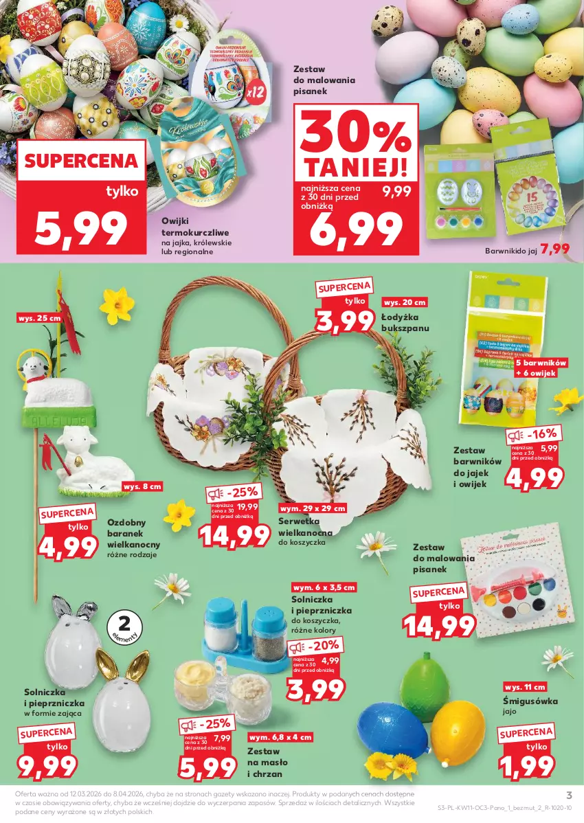 Gazetka promocyjna Kaufland - Kaufland - ważna 12.03 do 08.04.2026 - strona 3 - produkty: Chrzan, Kosz, Królewski, Masło, Owijki, Pieprz, Pieprzniczka, Ser, Solniczka, Zestaw do malowania, Znicz