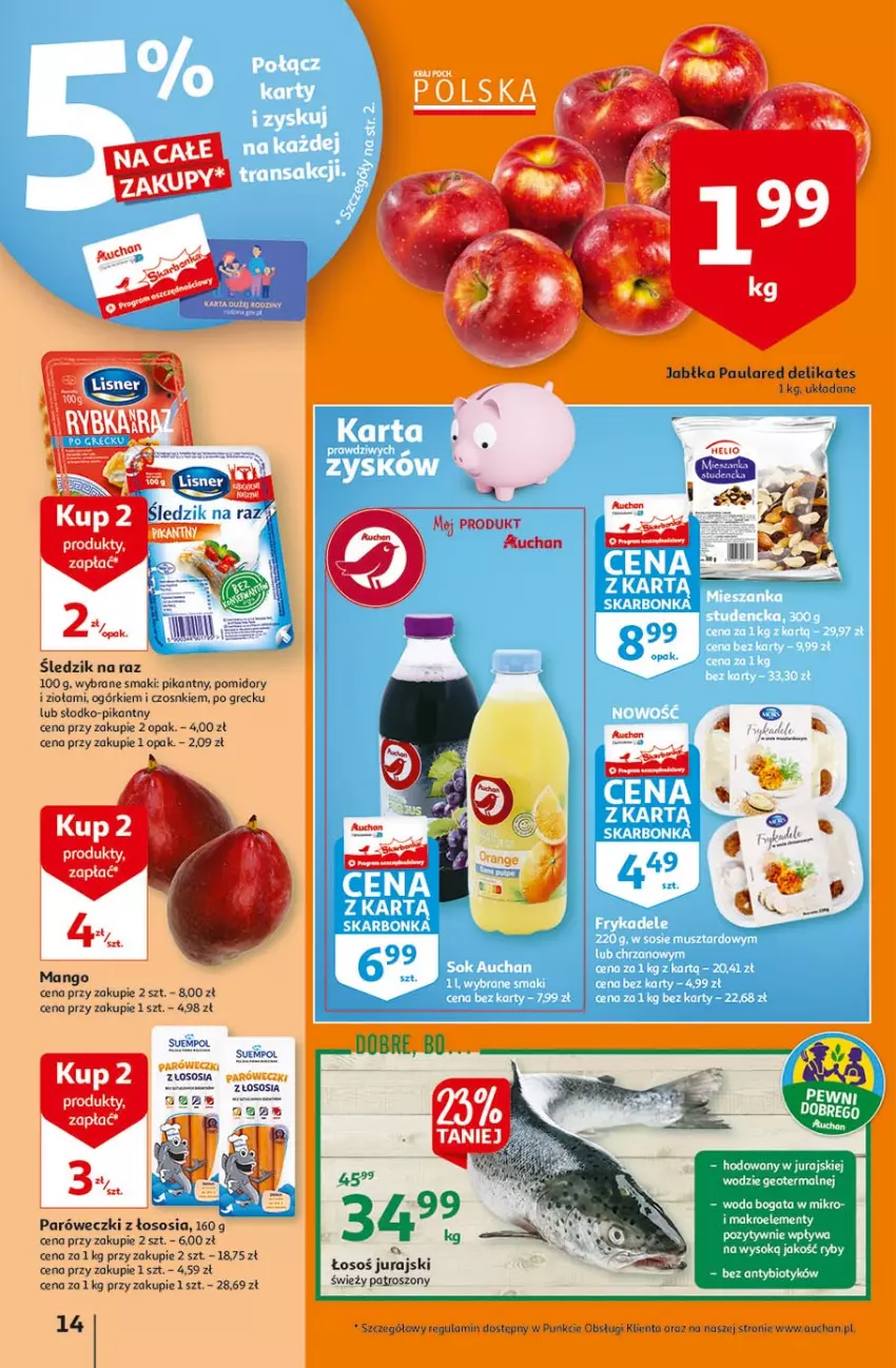 Gazetka promocyjna Auchan - Małe ceny Hipermarkety - ważna 02.09 do 08.09.2021 - strona 14 - produkty: Chrzan, Fa, Mango, Mus, Pomidory, Sok, Sos, Woda