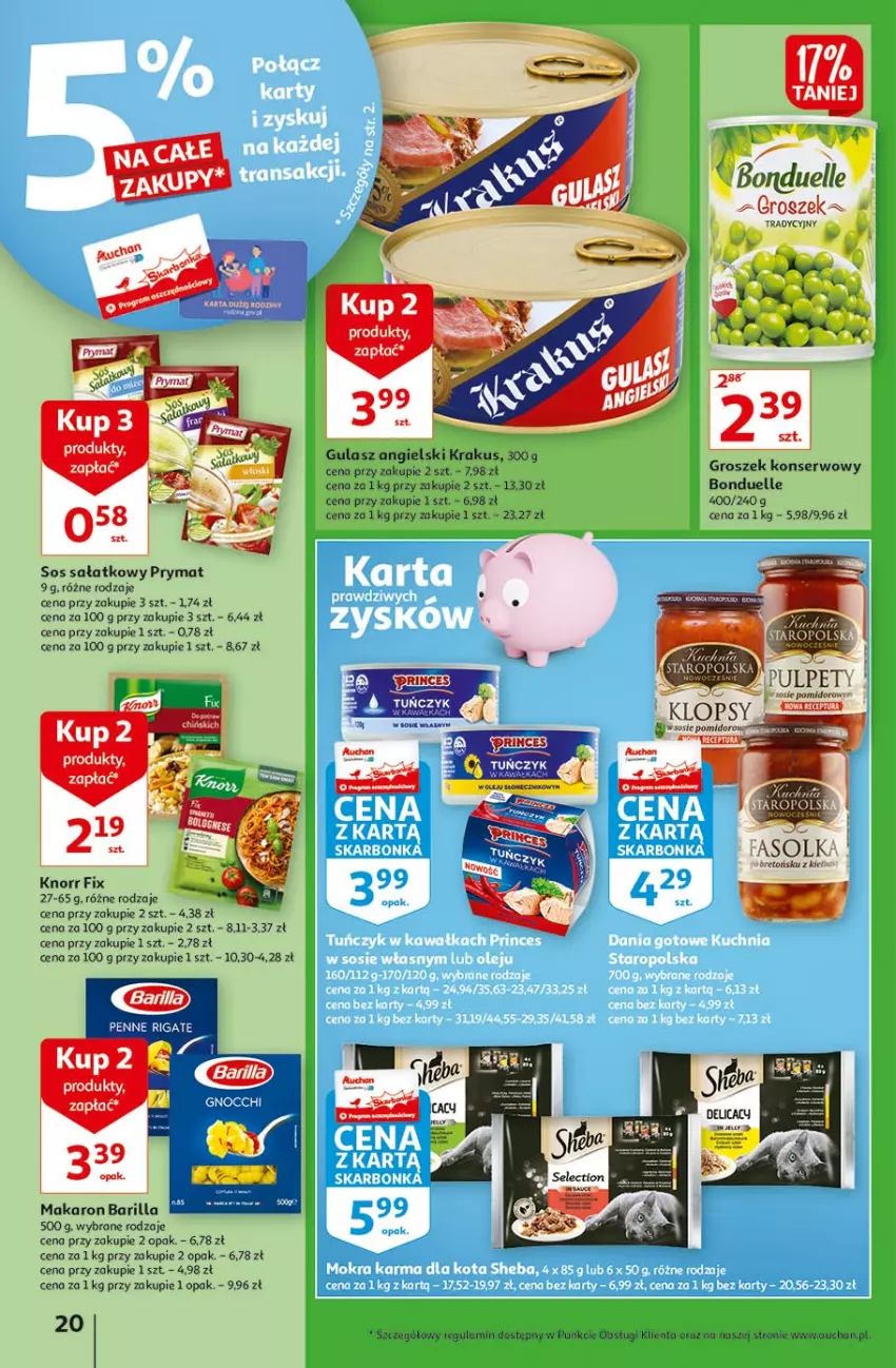 Gazetka promocyjna Auchan - Małe ceny Hipermarkety - ważna 02.09 do 08.09.2021 - strona 20 - produkty: Barilla, Bonduelle, Gnocchi, Groszek, Knorr, Krakus, Makaron, Penne, Prymat, Sałat, Ser, Sos