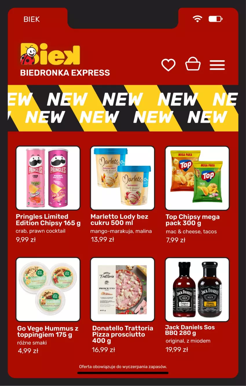 Gazetka promocyjna Biedronka - BIEK - ważna 13.08 do 20.08.2026 - strona 20 - produkty: Chipsy, Gin, Hummus, Lody, Mango, Mus, Pringles, Sos, Top