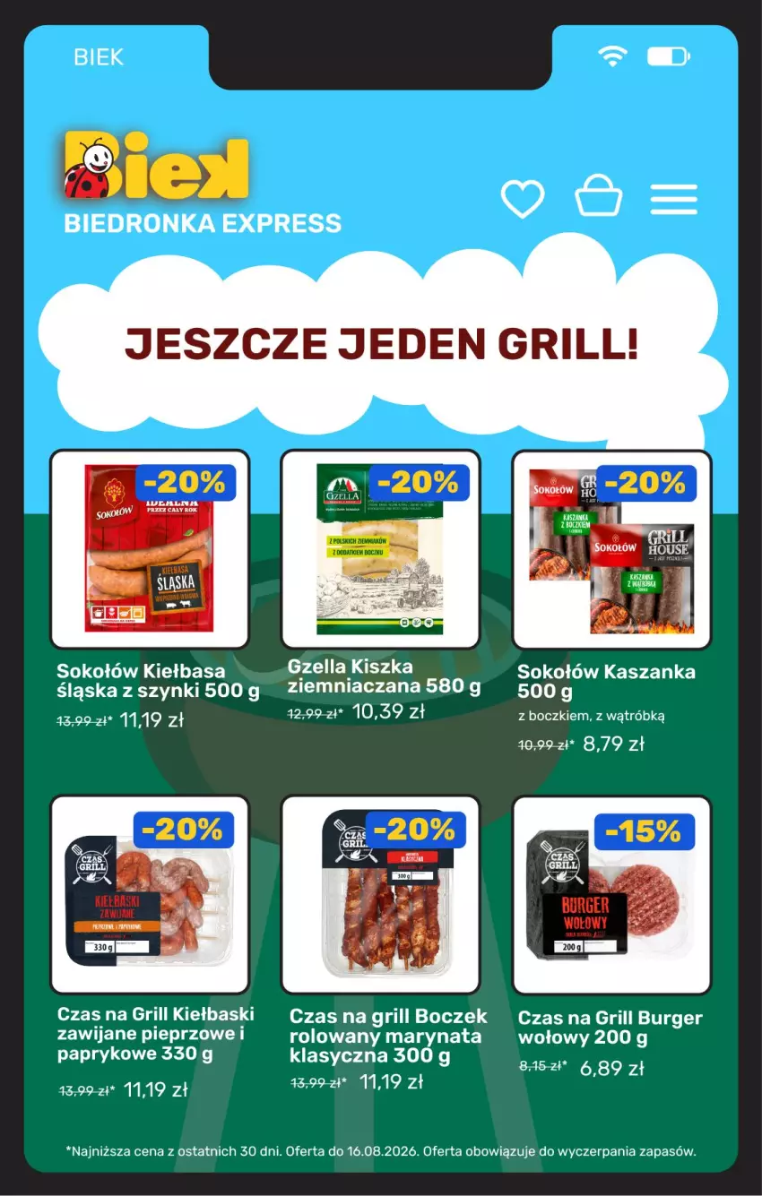 Gazetka promocyjna Biedronka - BIEK - ważna 13.08 do 20.08.2026 - strona 9 - produkty: Boczek, Burger, Grill, Kask, Kasza, Kaszanka, Kiełbasa, Sok, Sokołów