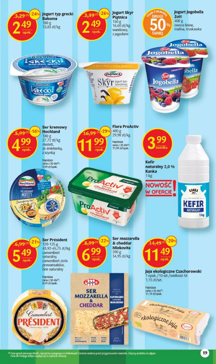 Gazetka promocyjna Delikatesy Centrum - Gazetka DC24-23 - ważna 22.06 do 28.06.2023 - strona 19 - produkty: Bell, Bella, Cheddar, Flora, Jaja, Jogobella, Jogurt, Kefir, Kefir naturalny, Mleko, Mlekovita, Mozzarella, Owoce, Piątnica, Piec, Ser, Zott