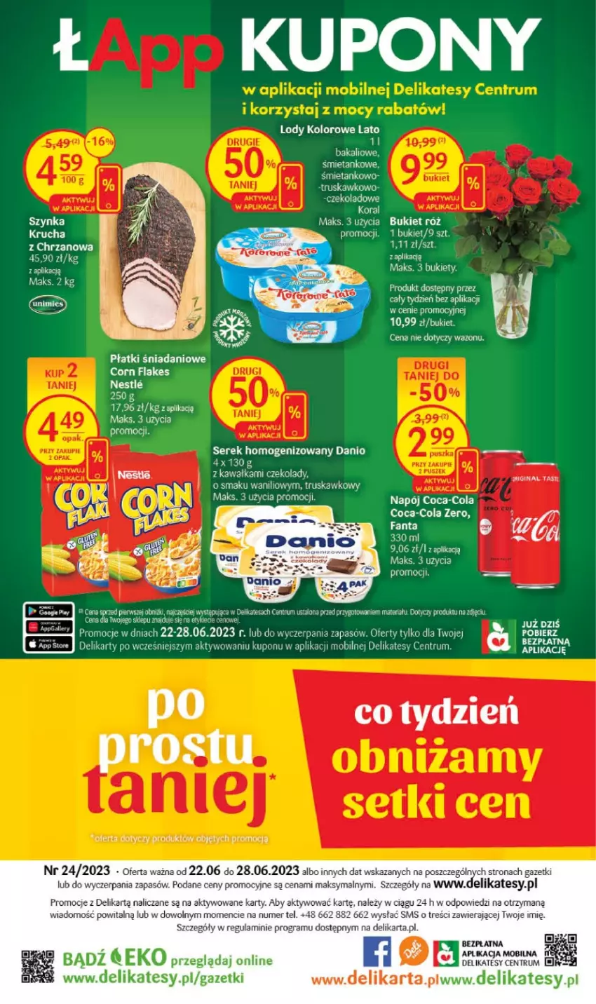 Gazetka promocyjna Delikatesy Centrum - Gazetka DC24-23 - ważna 22.06 do 28.06.2023 - strona 32 - produkty: Bukiet, Coca-Cola, Corn flakes, Danio, Gin, Gra, Kawa, LG, Lody, Mobil, Napój, Rum, Ser, Serek, Serek homogenizowany, Szynka, Wazon