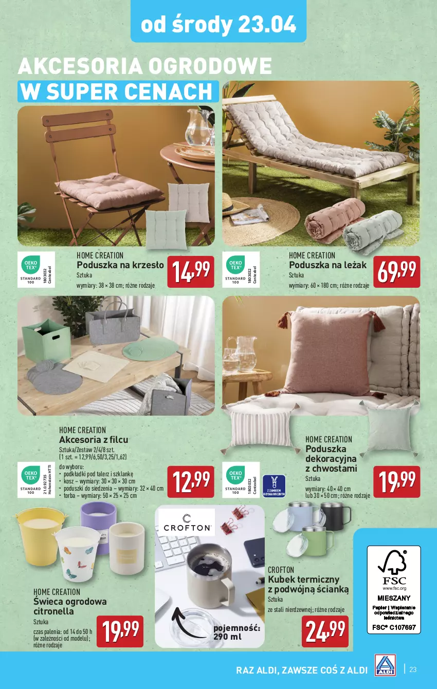 Gazetka promocyjna Aldi - Pełna oferta - ważna 22.04 do 27.04.2025 - strona 23 - produkty: Kosz, Krzesło, Kubek, Kubek termiczny, Podkład, Poduszka, Poduszka dekoracyjna, Talerz, Torba