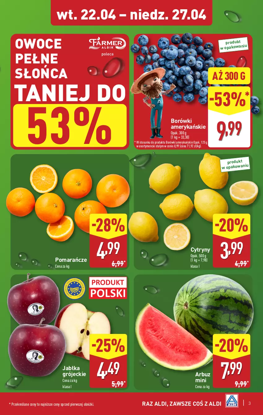Gazetka promocyjna Aldi - Pełna oferta - ważna 22.04 do 27.04.2025 - strona 3 - produkty: Arbuz, Cytryny, Jabłka, Owoce, Pomarańcze