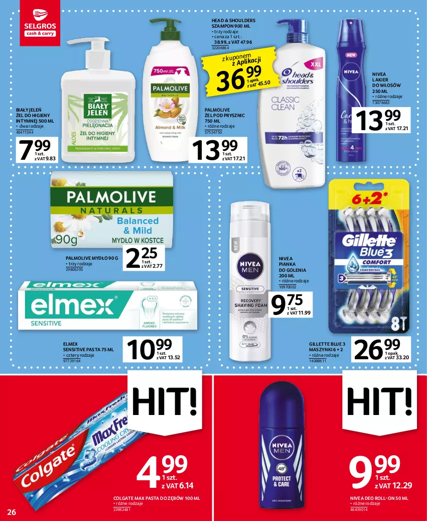 Gazetka promocyjna Selgros - Oferta spożywcza - ważna 11.04 do 19.04.2023 - strona 26 - produkty: Biały Jeleń, Colgate, Elmex, Gillette, Lakier, Lakier do włosów, LG, Mydło, Nivea, Palmolive, Pasta do zębów, Pianka do golenia, Szampon