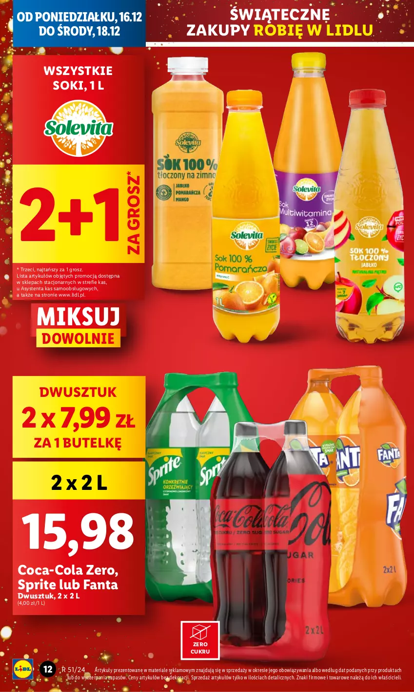 Gazetka promocyjna Lidl - GAZETKA - ważna 16.12 do 18.12.2024 - strona 12 - produkty: Coca-Cola, Fa, Fanta, Sok, Sprite