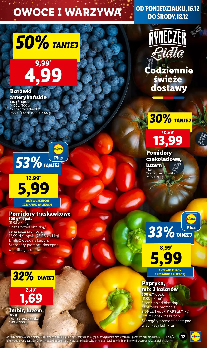 Gazetka promocyjna Lidl - GAZETKA - ważna 16.12 do 18.12.2024 - strona 21 - produkty: Imbir, Owoce, Papryka, Pomidory, Warzywa