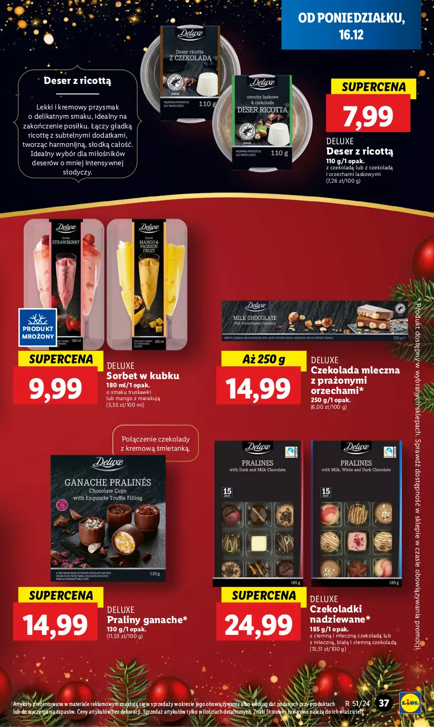 Gazetka promocyjna Lidl - GAZETKA - ważna 16.12 do 18.12.2024 - strona 43 - produkty: Czekolada, Czekolada mleczna, Deser, Mango, Praliny, Ser, Truskawki