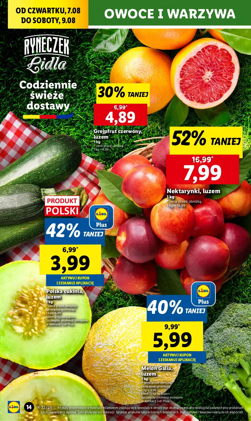 Gazetka promocyjna Lidl - GAZETKA - ważna 07.08 do 09.08.2025 - strona 18 - produkty: Grejpfrut, Melon, Nektar, Owoce, Warzywa