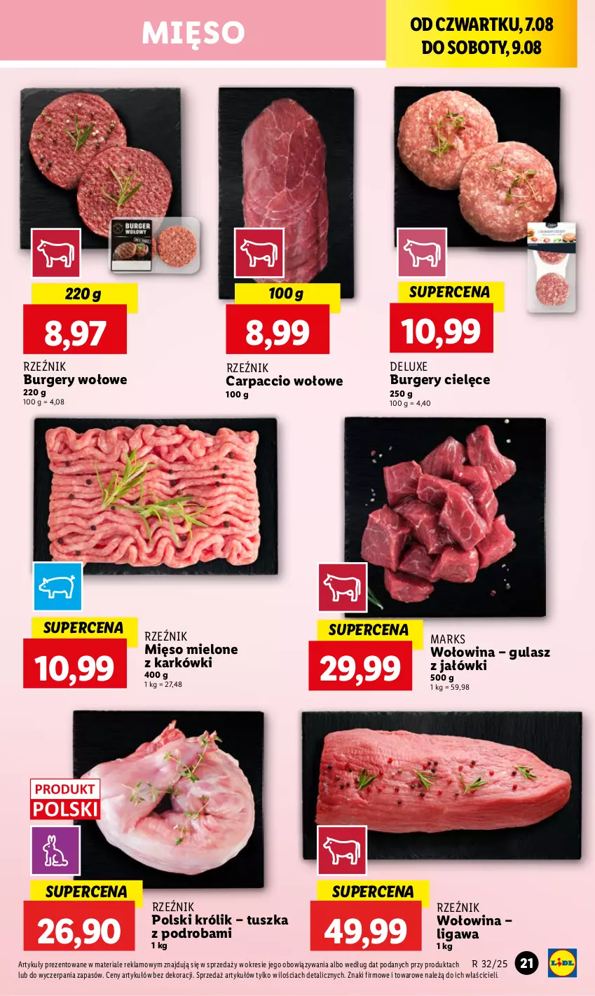Gazetka promocyjna Lidl - GAZETKA - ważna 07.08 do 09.08.2025 - strona 25 - produkty: Burger, Carpaccio, Królik, Mięso, Mięso mielone, Tusz, Wołowina