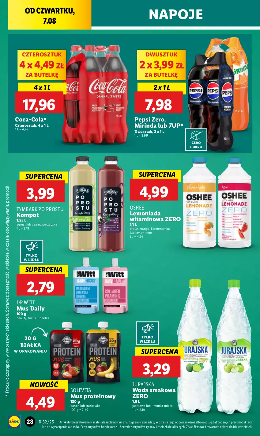 Gazetka promocyjna Lidl - GAZETKA - ważna 07.08 do 09.08.2025 - strona 34 - produkty: 7up, Arbuz, Coca-Cola, Gres, Lemoniada, Limonka, Mango, Mięta, Mirinda, Mus, Napoje, Oshee, Pepsi, Por, Tymbark, Woda