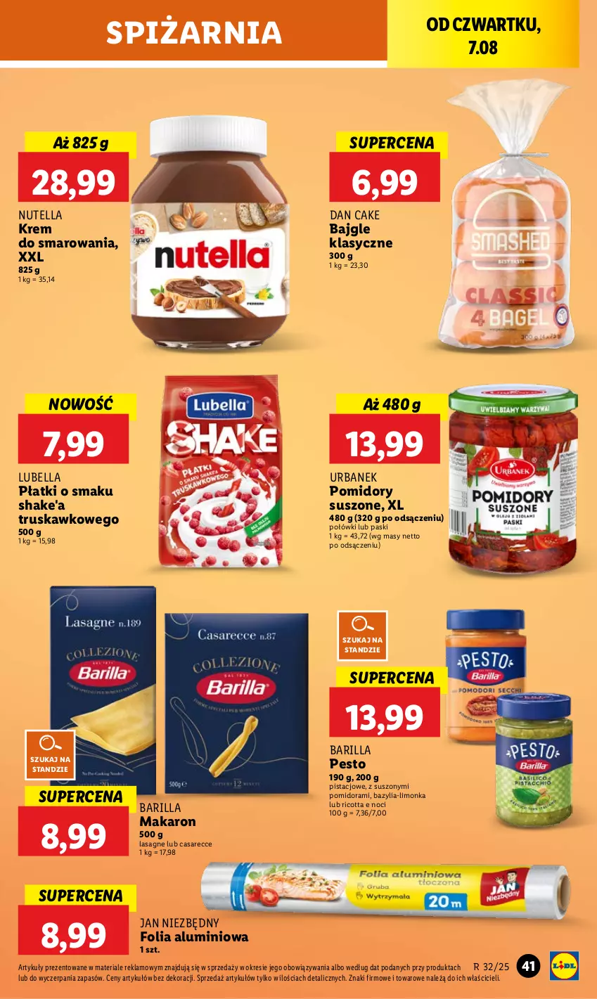 Gazetka promocyjna Lidl - GAZETKA - ważna 07.08 do 09.08.2025 - strona 45 - produkty: Bajgle, Barilla, Bazyl, Bazylia, Bell, Bella, Dan Cake, Folia aluminiowa, Jan Niezbędny, Lasagne, Limonka, Lubella, Makaron, Nutella, Pesto, Pomidory, Ricotta