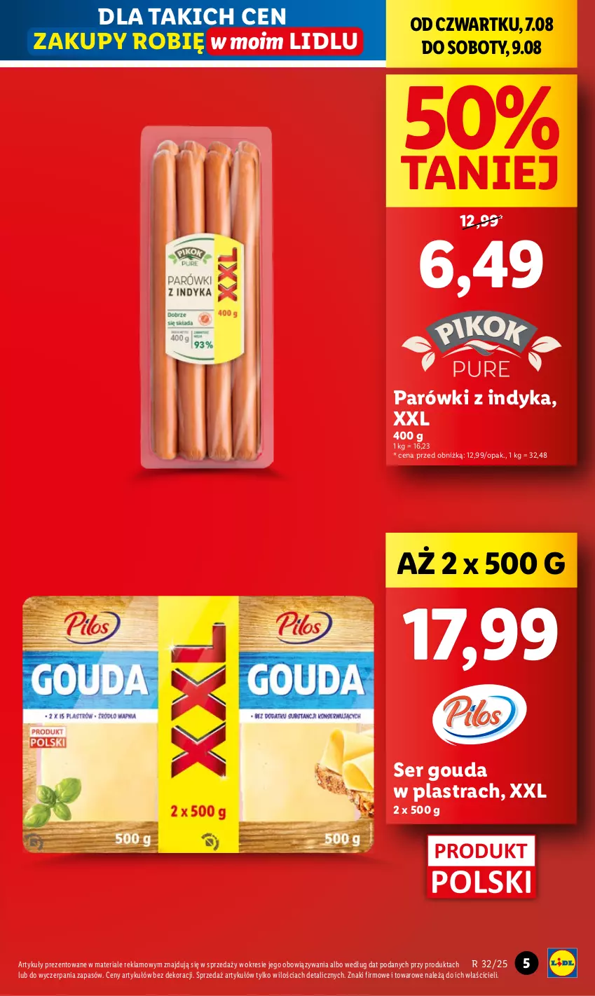 Gazetka promocyjna Lidl - GAZETKA - ważna 07.08 do 09.08.2025 - strona 5 - produkty: Gouda, Parówki, Parówki z indyka, Ser