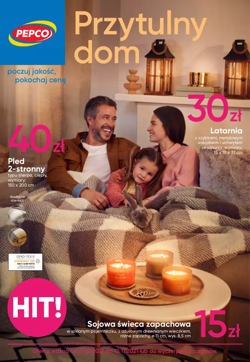 Gazetka promocyjna Pepco - Przytulny dom - ważna 21.10 do 10.11.2021 - strona 1 - produkty: Koc, Latarnia, Pled