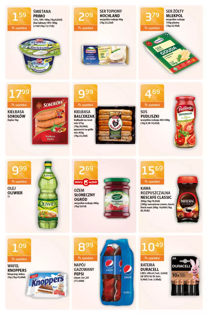 Gazetka promocyjna ABC - Gazetka - ważna 20.05 do 03.06.2021 - strona 8 - produkty: Bateria, Duracell, Dżem, Grill, Hochland, Kawa, Kawa rozpuszczalna, Kiełbasa, Knoppers, Kokos, Lack, Napój, Napój gazowany, Ogród, Olej, Pepsi, Pudliszki, Ser, Ser topiony, Sok, Sokołów, Top