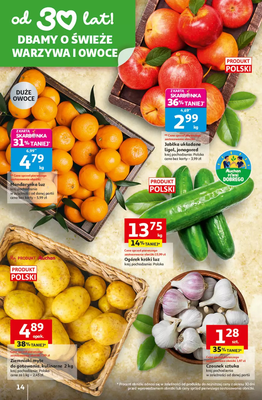 Gazetka promocyjna Auchan - 30 Lat Hipermarket - ważna 26.02 do 04.03.2026 - strona 14 - produkty: Czosnek, Fa, Jabłka, LG, Ligol, Ogórek, Owoce, Warzywa, Warzywa i owoce, Ziemniaki