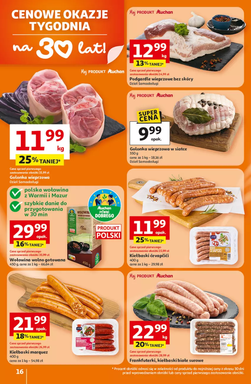 Gazetka promocyjna Auchan - 30 Lat Hipermarket - ważna 26.02 do 04.03.2026 - strona 16 - produkty: Golonka wieprzowa, Kiełbaski białe, Wołowina