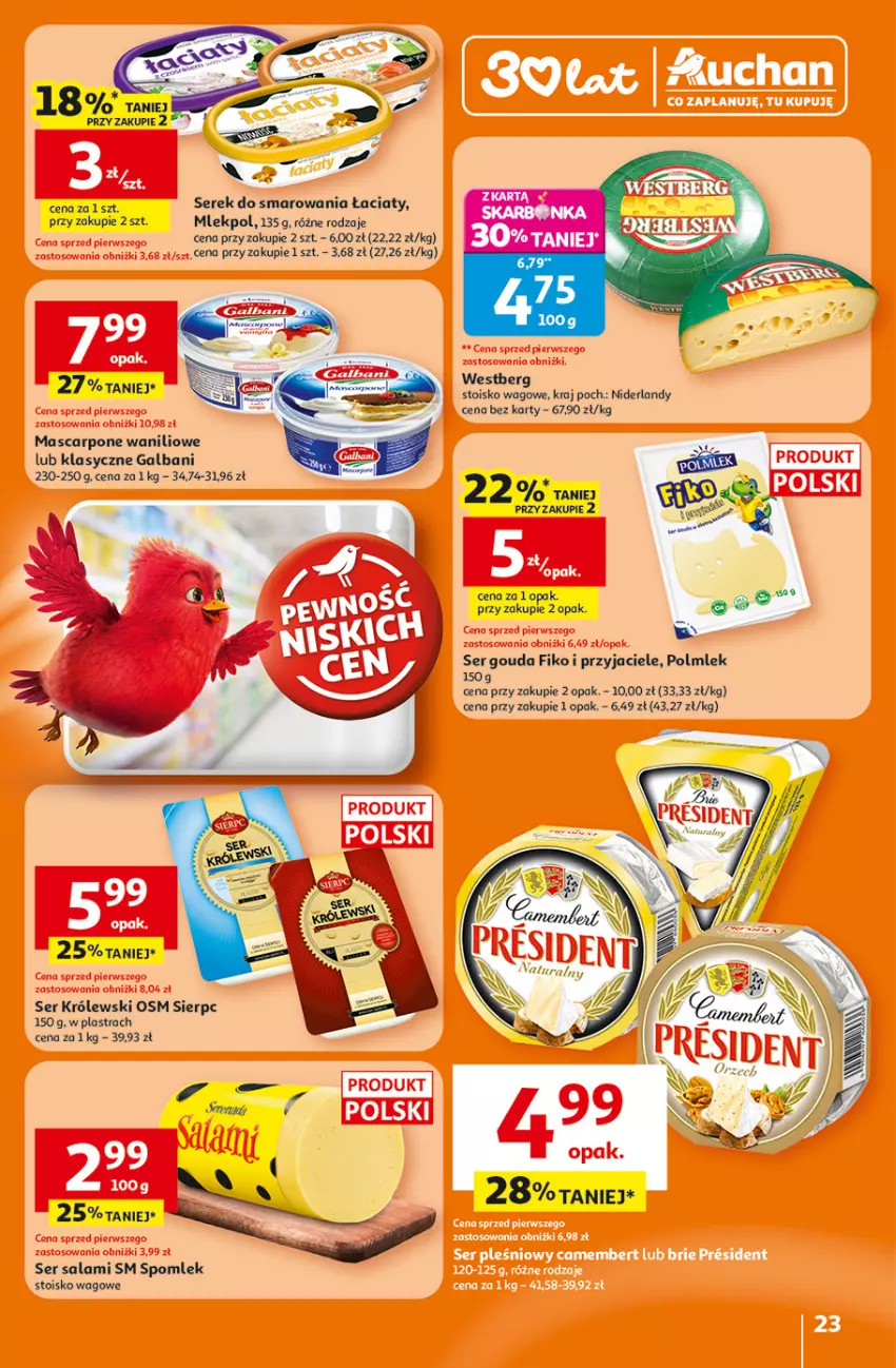 Gazetka promocyjna Auchan - 30 Lat Hipermarket - ważna 26.02 do 04.03.2026 - strona 23 - produkty: Galbani, Gouda, Królewski, POLMLEK, Salami, Ser, Ser salami, Serek