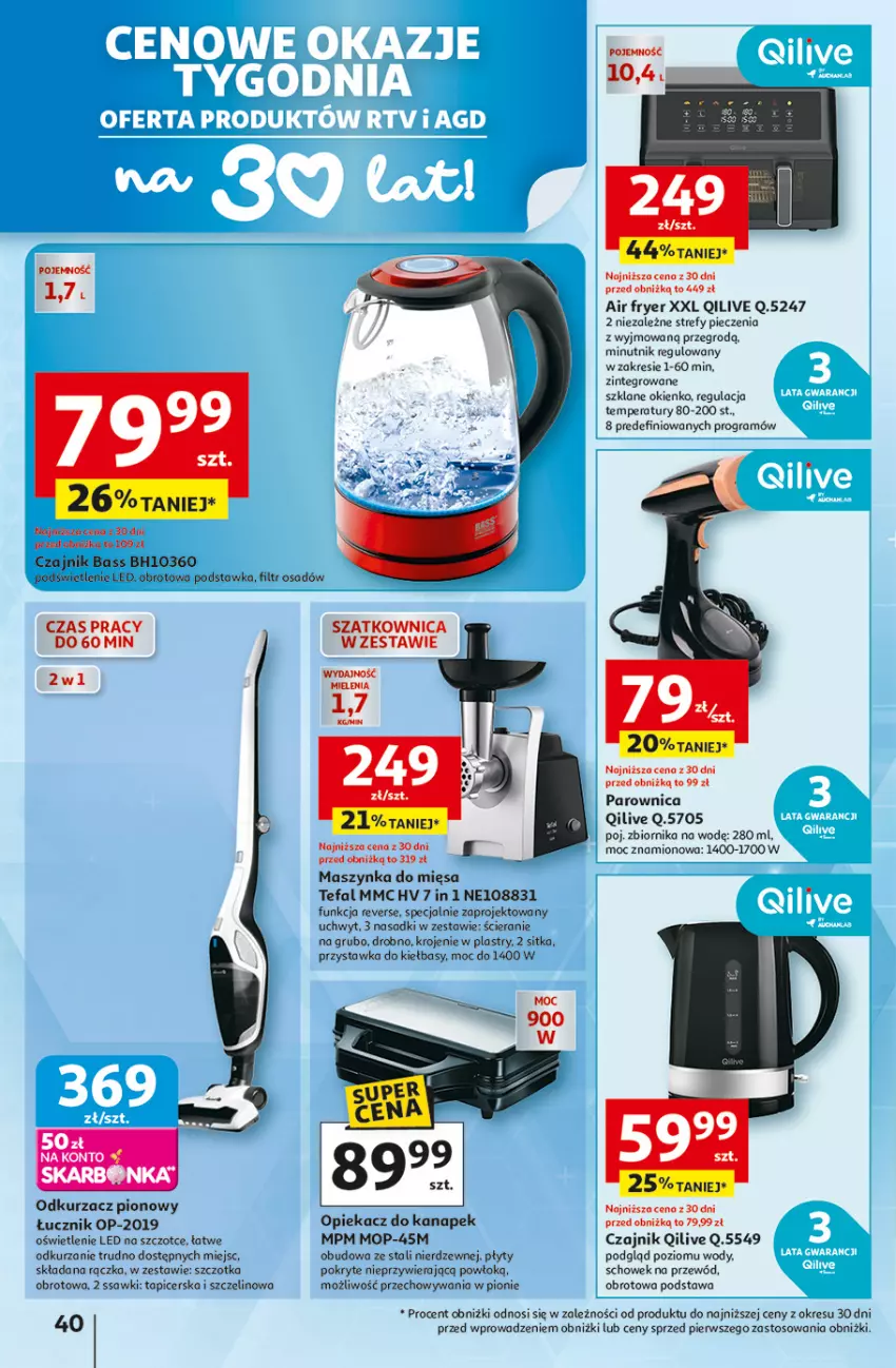 Gazetka promocyjna Auchan - 30 Lat Hipermarket - ważna 26.02 do 04.03.2026 - strona 40 - produkty: Czajnik, Fa, Gra, Maszynka, Mop, Odkurzacz, Opiekacz do kanapek, Parownica, Piec, Przewód, Szatkownica, Szczotka, Szynka, Tefal