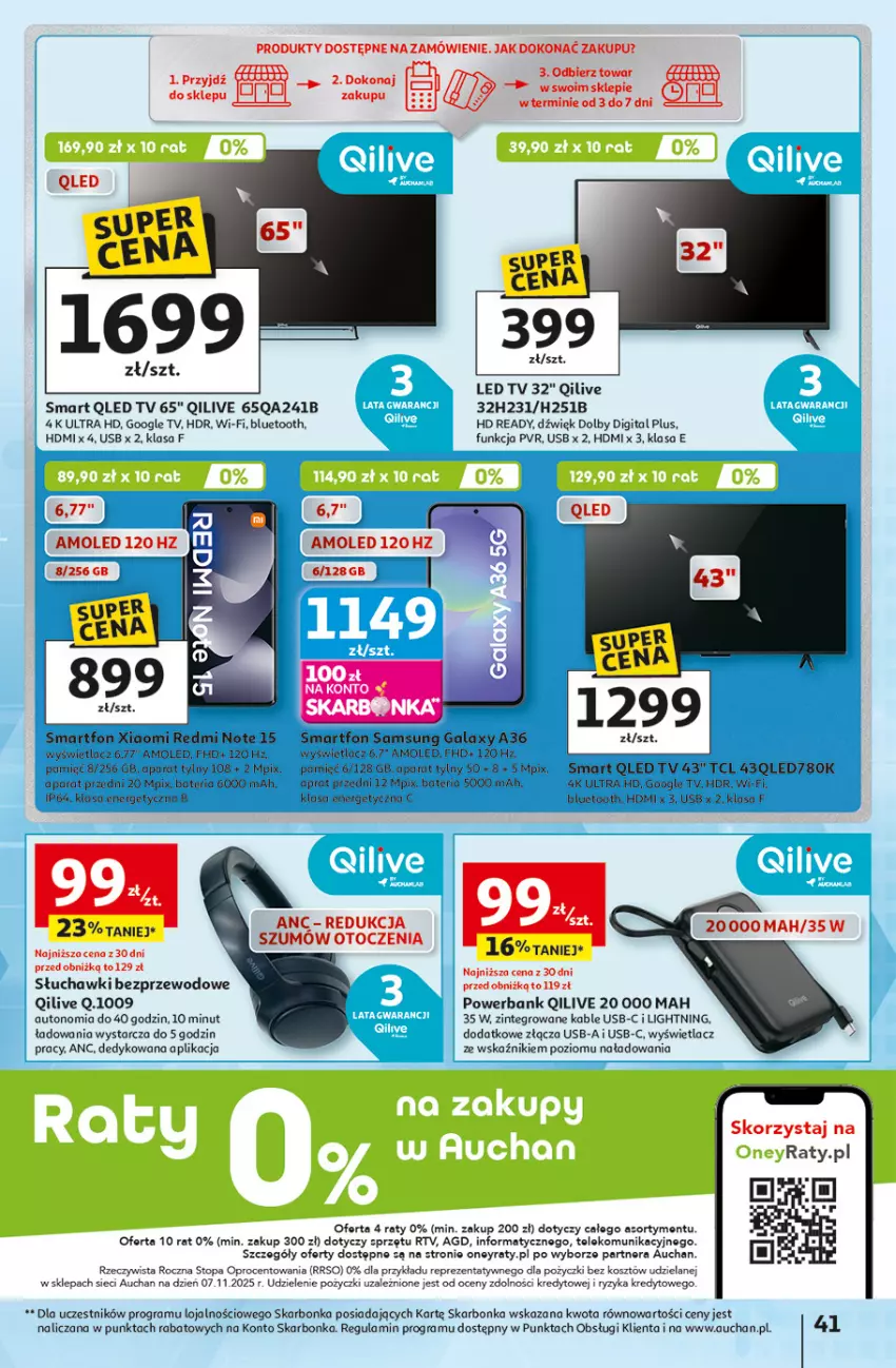 Gazetka promocyjna Auchan - 30 Lat Hipermarket - ważna 26.02 do 04.03.2026 - strona 41 - produkty: Amol, Bateria, Gala, Gra, HD ready, Kosz, LED TV, Por, Powerbank, Redmi Note, Samsung, Słuchawki, Słuchawki bezprzewodowe, Smartfon, Top