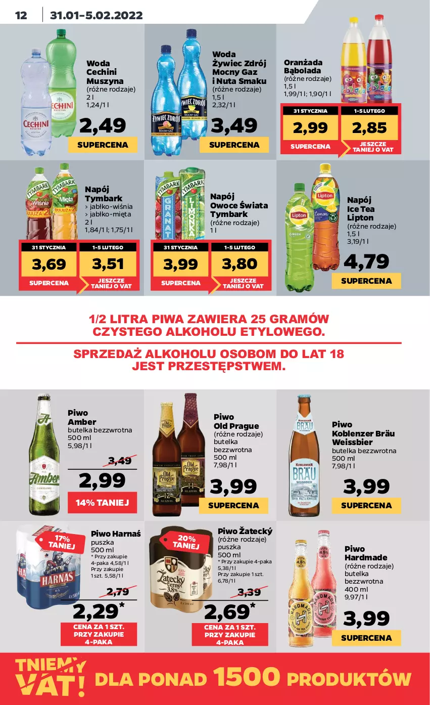 Gazetka promocyjna Netto - Gazetka spożywcza - ważna 31.01 do 05.02.2022 - strona 12 - produkty: Gra, Harnaś, Ice tea, Lipton, Mięta, Mus, Napój, Oranżada, Owoce, Piwa, Piwo, Szyna, Tymbark, Woda