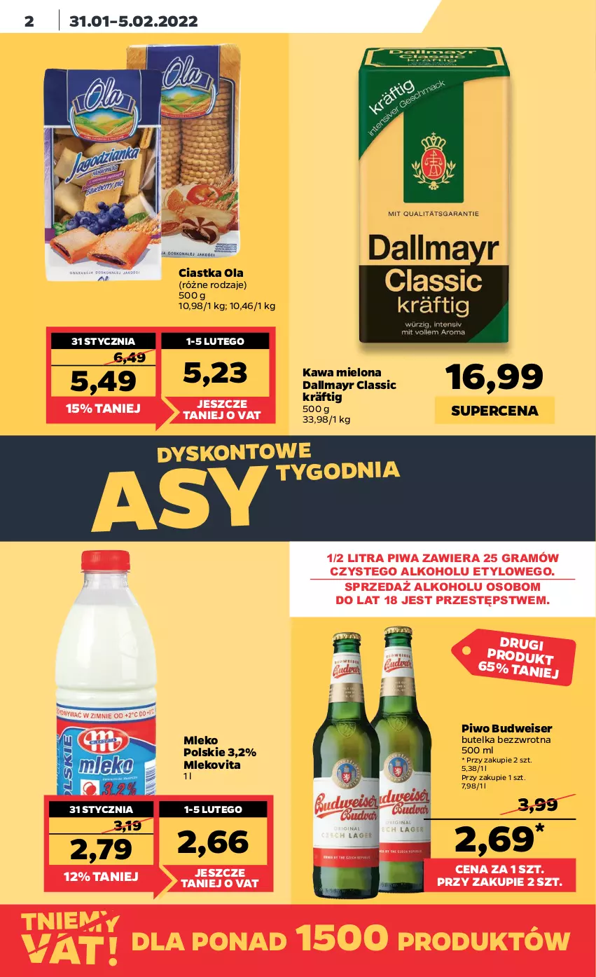 Gazetka promocyjna Netto - Gazetka spożywcza - ważna 31.01 do 05.02.2022 - strona 2 - produkty: Ciastka, Dallmayr, Gra, Kawa, Kawa mielona, Mleko, Mlekovita, Piwa, Piwo, Ser