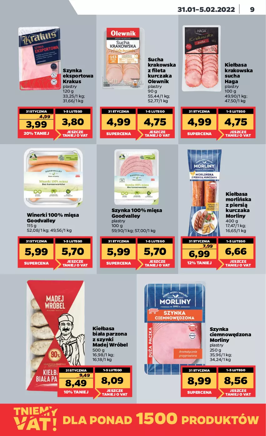 Gazetka promocyjna Netto - Gazetka spożywcza - ważna 31.01 do 05.02.2022 - strona 9 - produkty: Kiełbasa, Kiełbasa biała, Kiełbasa krakowska, Krakus, Kurczak, Madej Wróbel, Morliny, Olewnik, Por, Sport, Szynka