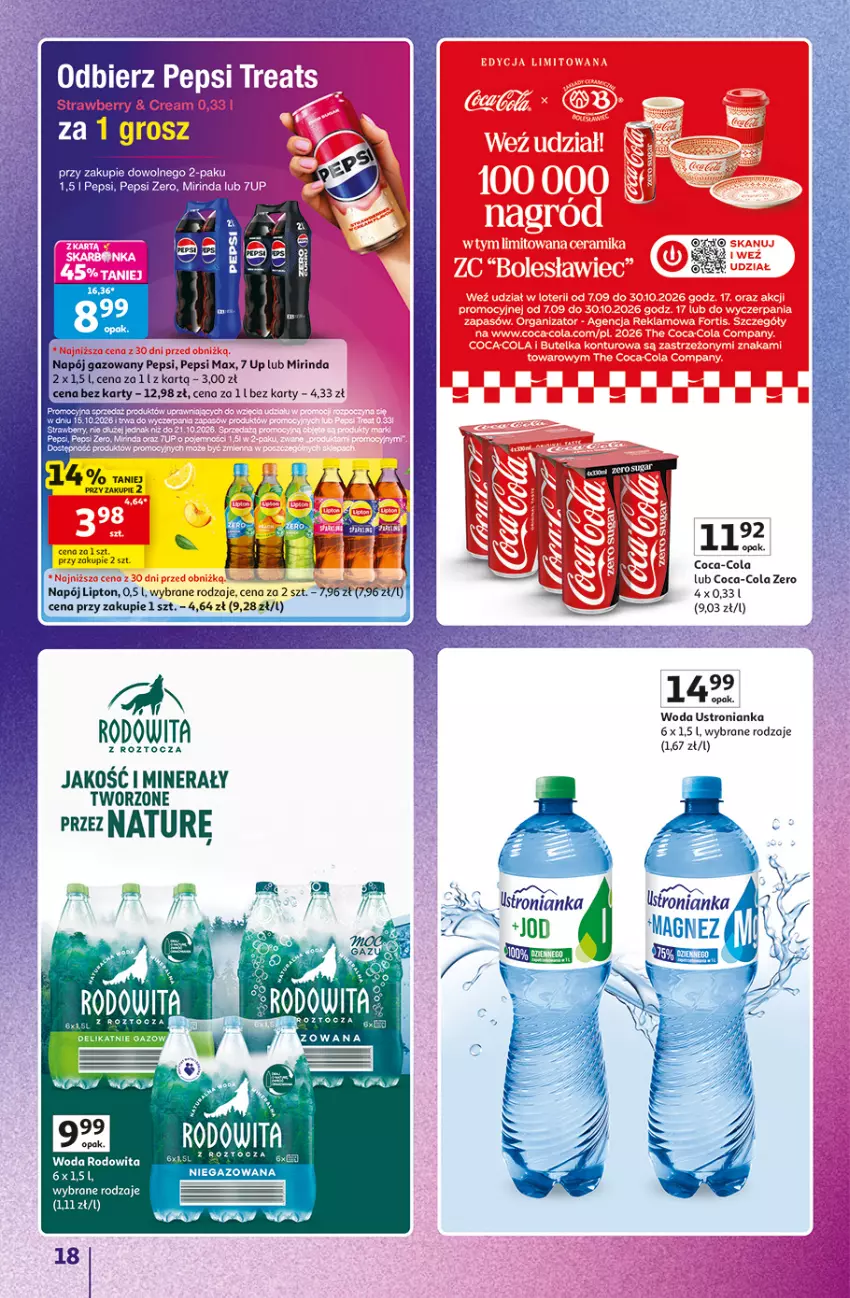 Gazetka promocyjna Auchan - 30 Lat Hipermarket Auchan Znane marki - ważna 15.10 do 21.10.2026 - strona 18 - produkty: 7up, Coca-Cola, Lipton, Magnez, Mirinda, Napój, Pepsi, Pepsi max, Woda