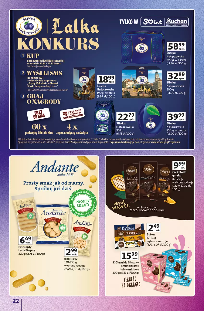 Gazetka promocyjna Auchan - 30 Lat Hipermarket Auchan Znane marki - ważna 15.10 do 21.10.2026 - strona 22 - produkty: Baton, Biszkopty, Czekolada, Czekolada gorzka, Kosz, Królewski, Królewskie Mleczko, Mleczko