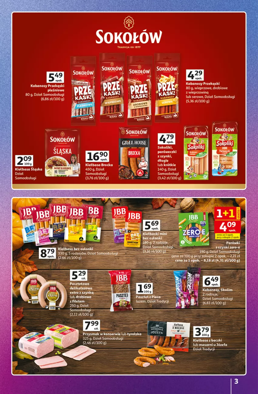 Gazetka promocyjna Auchan - 30 Lat Hipermarket Auchan Znane marki - ważna 15.10 do 21.10.2026 - strona 3 - produkty: Fa, Kiełbasa, Kiełbasa śląska, Ser, Sok, Sokołów, Sos