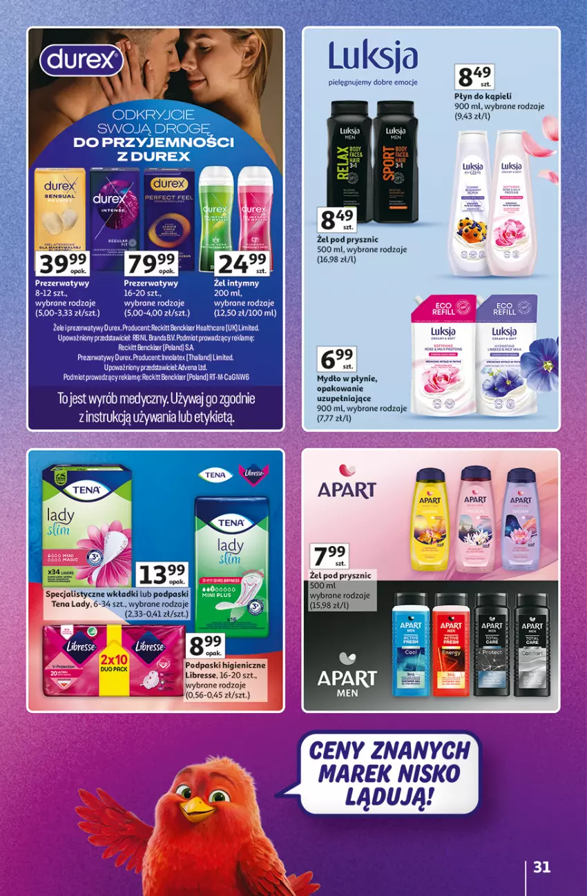 Gazetka promocyjna Auchan - 30 Lat Hipermarket Auchan Znane marki - ważna 15.10 do 21.10.2026 - strona 31 - produkty: Body, Durex, Fa, Mydło, Mydło w płynie, Płyn do kąpieli, Podpaski, Prezerwatyw, Sensual, Ser, Wkładki