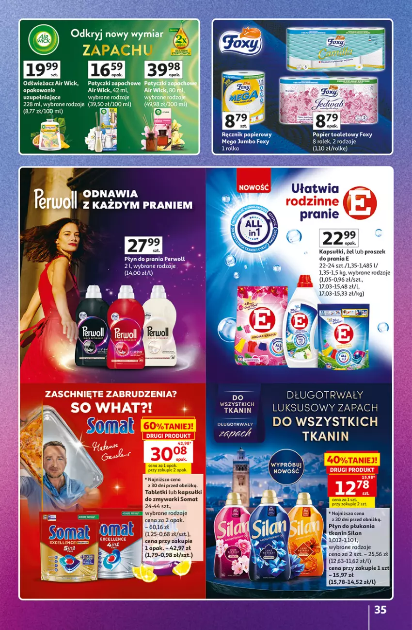 Gazetka promocyjna Auchan - 30 Lat Hipermarket Auchan Znane marki - ważna 15.10 do 21.10.2026 - strona 35 - produkty: Air Wick, Fa, Foxy, Papier, Papier toaletowy, Perwoll, Płyn do płukania, Płyn do prania, Ręcznik, Silan, Somat, Tablet, Zmywarki