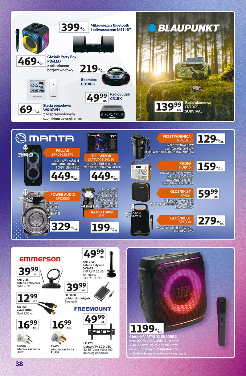 Gazetka promocyjna Auchan - 30 Lat Hipermarket Auchan Znane marki - ważna 15.10 do 21.10.2026 - strona 38 - produkty: Budzik, Głośnik, Latarka, Mikrofon, Mikrowieża, Power audio, Poziomica, Radiobudzik, Silan, Stacja pogodowa, Tarka, Telewizor