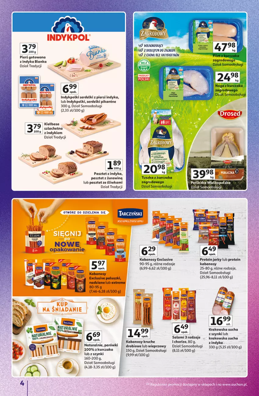 Gazetka promocyjna Auchan - 30 Lat Hipermarket Auchan Znane marki - ważna 15.10 do 21.10.2026 - strona 4 - produkty: Bianka, Jerky, Kabanos, Kiełbasa, Kurczak, Parówki, Pasztet, Pasztet z indyka, Perliczka, Salami, Ser, Serdelki, Tarczyński, Tusz