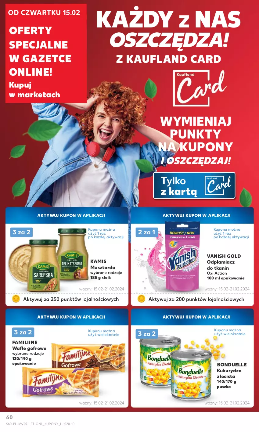 Gazetka promocyjna Kaufland - Od Czwartku - ważna 15.02 do 21.02.2024 - strona 60 - produkty: Bonduelle, Fa, Kamis, Kukurydza, Mus, Musztarda, Odplamiacz, Vanish, Vanish Gold, Wafle